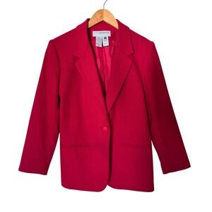 VTG Sag Harbor Red Wool Blend Single Button Blazer Jacket Size 6P Preppy Classic